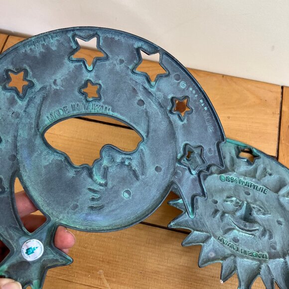 Partylite Celestial Wall Sconce Taper Candle Holder Sun & Moon 90s Patina Brass - Picture 6 of 7